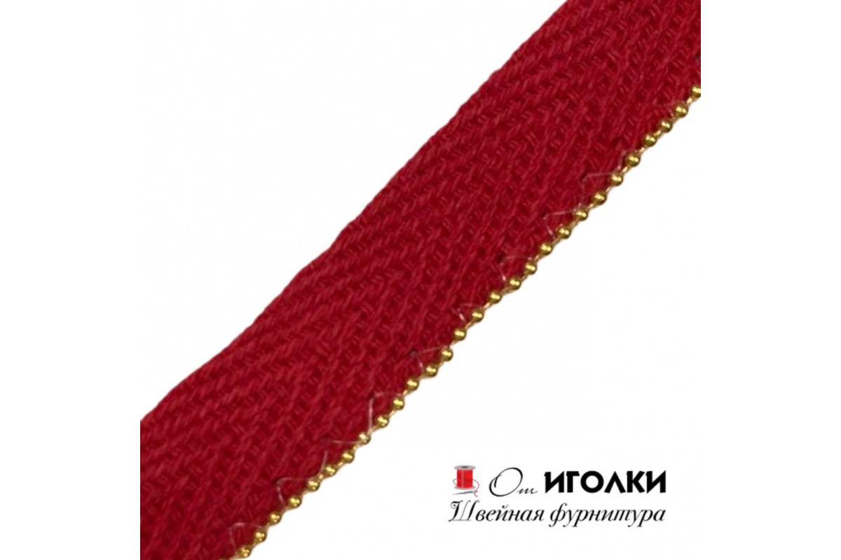 Лента киперная с бусинами шир.1 см (10 мм) арт.LT21-73 цв.красный уп.45 м