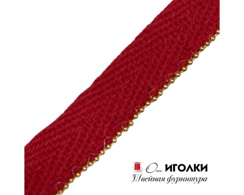 Лента киперная с бусинами шир.1 см (10 мм) арт.LT21-73 цв.красный уп.45 м